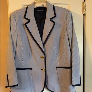 Coastal Grandma Jones New York Navy and White Striped Blazer
